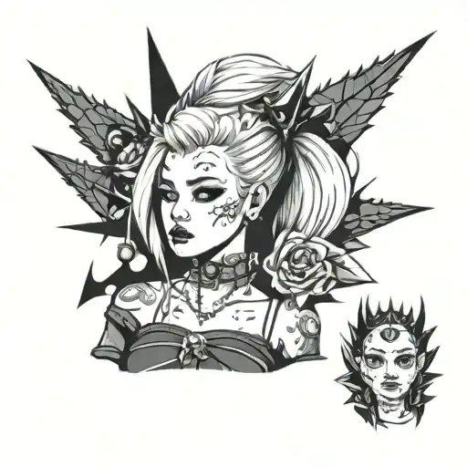 cute girl in clothes with spikes tattoo design idea