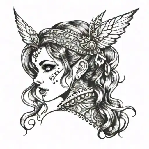 cute girl in studded clothes tattoo design idea