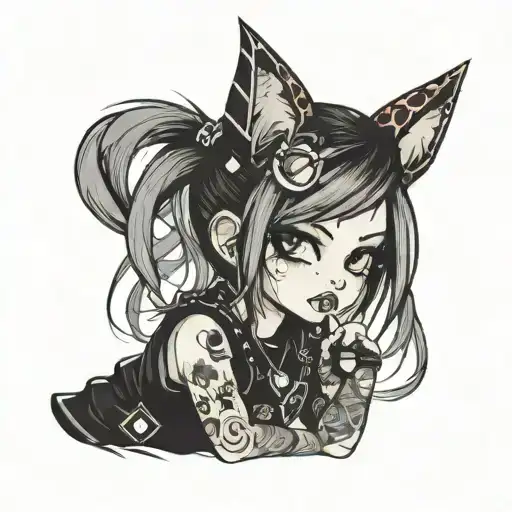 cute girl in punk clothes tattoo design idea
