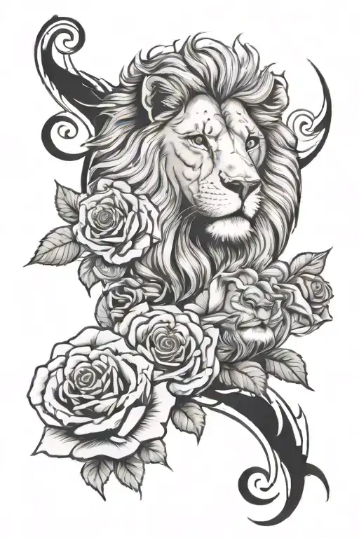 lion and rose tattoo tattoo design idea