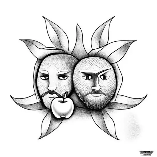 Adam and eve with an apple with a snake on it tattoo design idea