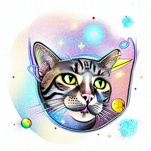 cat in space tattoo design idea