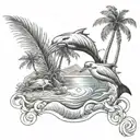 beach palm trees flamingo and a dolphin swimming tattoo design idea
