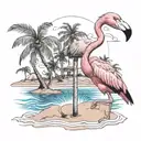 beach palm trees flamingo and a dolphin swimming tattoo design idea
