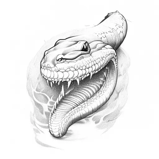 a white snake with fangs tattoo design idea