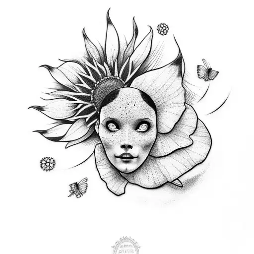 borboleta do lado flores com girasol tattoo design idea