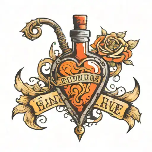 flatline heart rate liquor bottle tattoo design idea
