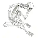 skeleton lying down with head propped up by left hand with a book in the right hand help at eye level.  tattoo design idea