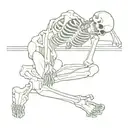 skeleton lying down with head propped up by left hand with a book in the right hand help at eye level.  tattoo design idea