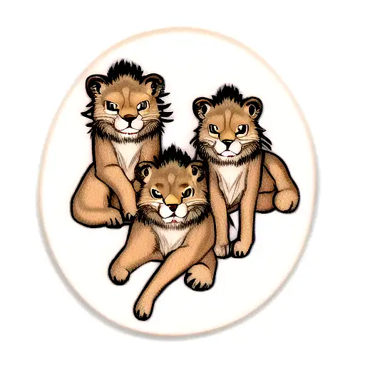 lion with 4 puppies tattoo design idea