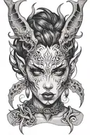 demon girl face blank eyes tattoo design idea