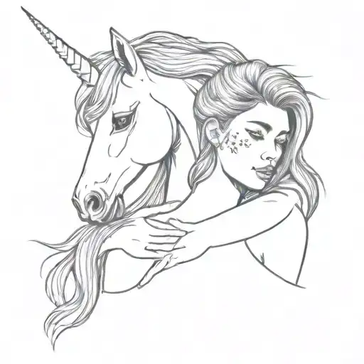 dreamer girl whith unicorn surrounded tattoo design idea