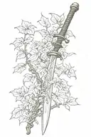 Samurai sword wrapped in ivy vines growing tattoo design idea