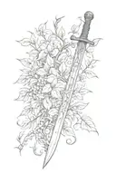 Samurai sword wrapped in ivy vines growing tattoo design idea
