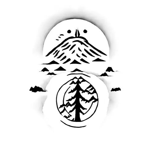 twin peaks with sun setting in between tattoo design idea
