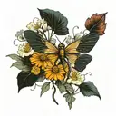 dragonfly and marigolds morning glory's cosmos tattoo design idea