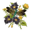 dragonfly and marigolds morning glory's cosmos tattoo design idea