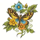 dragonfly and marigolds morning glory's cosmos tattoo design idea