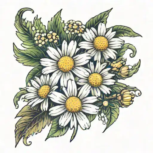 chamomile grows from human bone tattoo design idea
