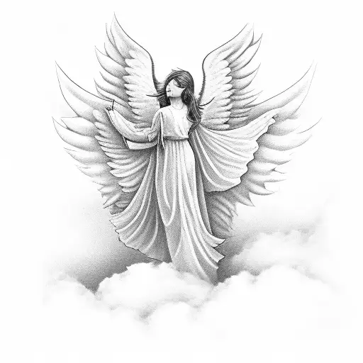detailed angel falling out of the clouds tattoo design idea