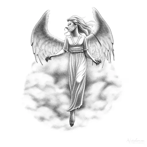 angel falling out of the clouds tattoo design idea