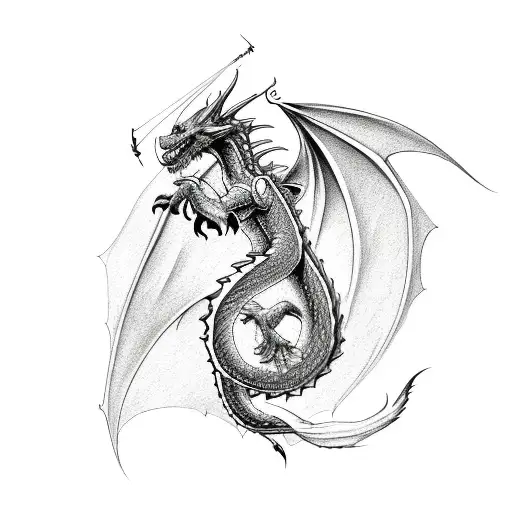 Clean Front facing Dragon, wrapped tail tattoo design idea