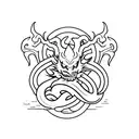 Clean Front facing Dragon, tail wrapped around elbow tattoo design idea