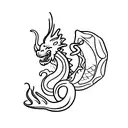 Clean Front facing Dragon, tail wrapped around elbow tattoo design idea