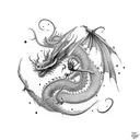 Kind, thin Dragon with wrapped tail tattoo design idea