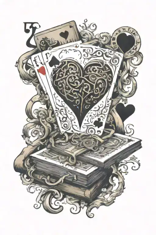 7-2 cards offsuit playing cards, broken heart, stairs, book  tattoo design idea
