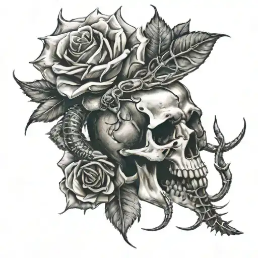scorpion roses skull  tattoo design idea