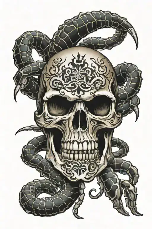 born sinner skull scorpion  tattoo design idea