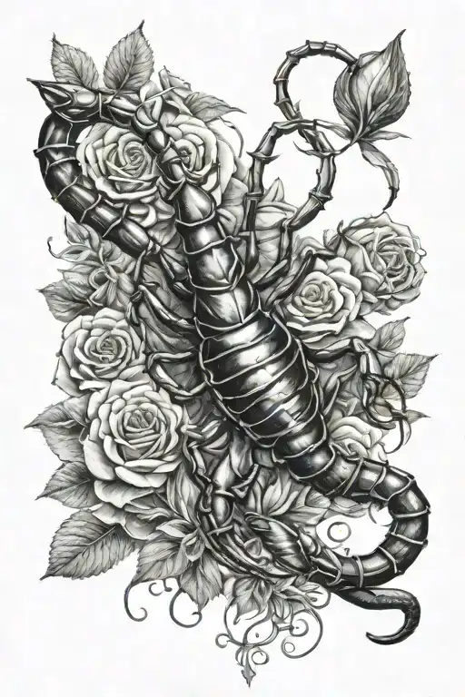 scorpion rose surrounded tattoo design idea