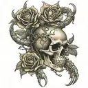 scorpion roses skull  tattoo design idea