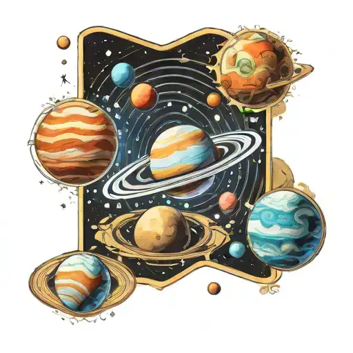 space solar system  and atoms tattoo design idea