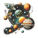 space solar system  and atoms tattoo design idea
