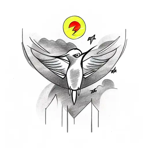 storm, single lightning bolt, sunset, stars, humming bird, bull tattoo design idea