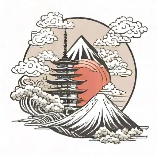 mt fuji background black and white tattoo design idea