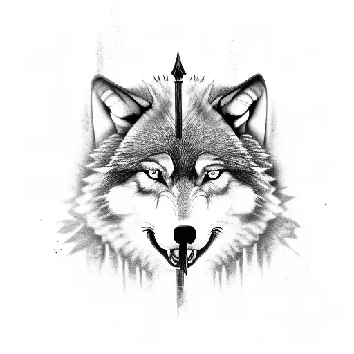 2 wolves full body with swords tattoo design idea