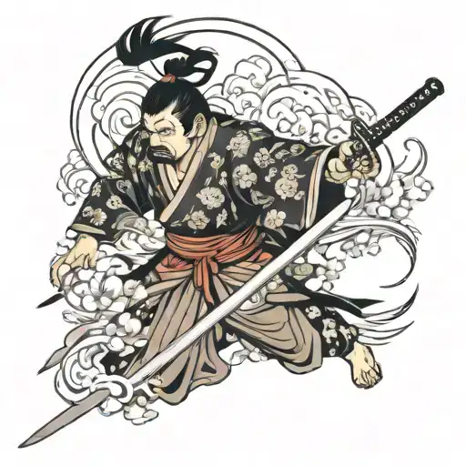 Japanese warrior wielding a sword tattoo design idea