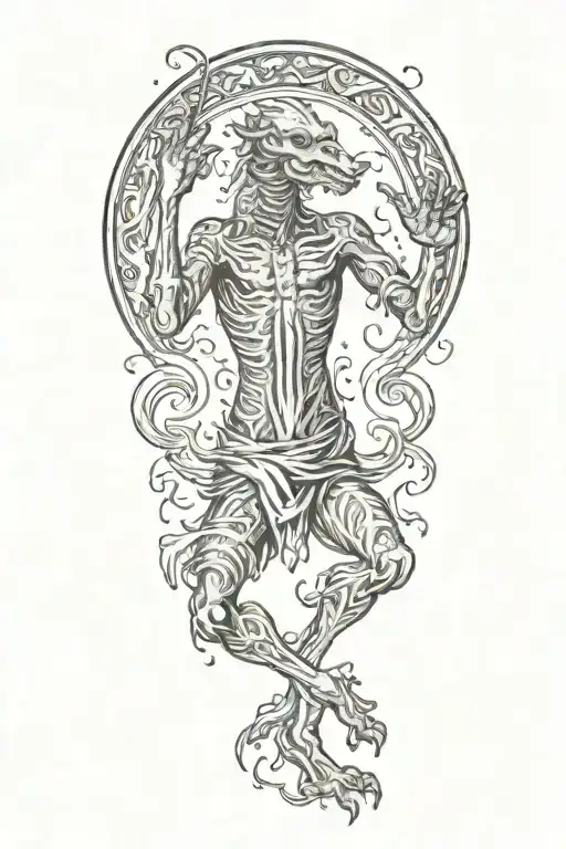 1800s creature dancing tattoo design idea
