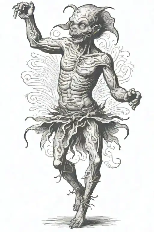 1800s creature dancing tattoo design idea