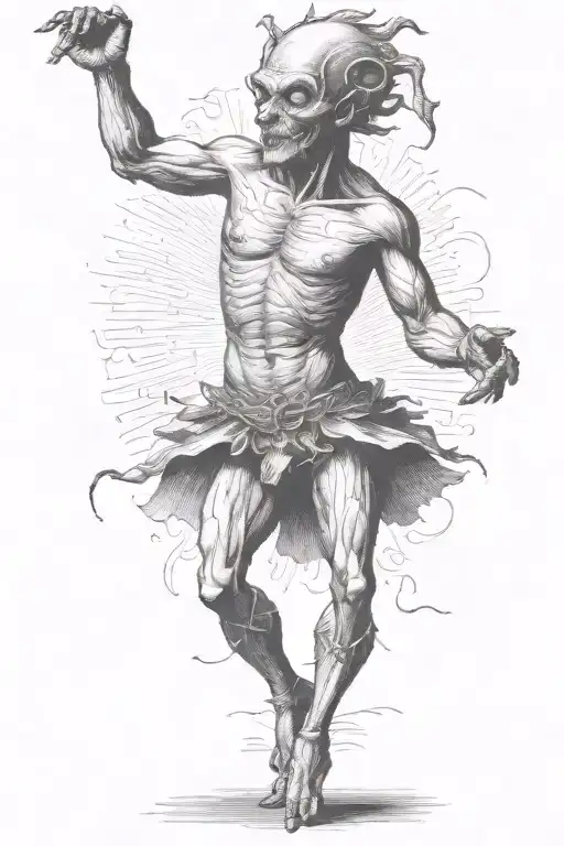 1800s creature dancing tattoo design idea