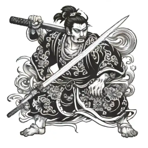 Japanese warrior wielding a sword tattoo design idea