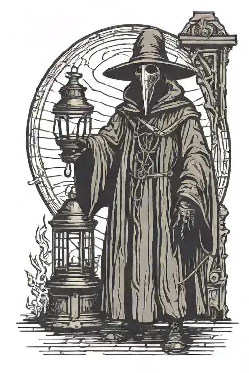 black plague doctor with lantern tattoo design idea