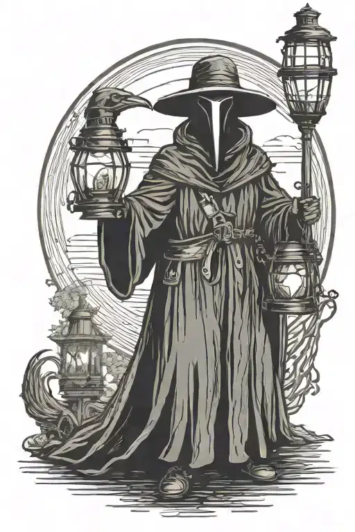 black plague doctor with lantern tattoo design idea