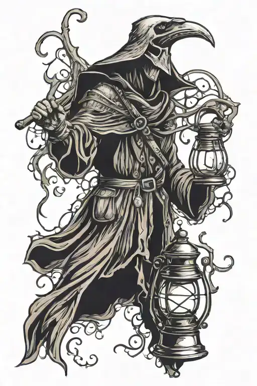 plague doctor holding a lantern tattoo design idea