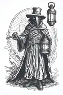 black plague doctor with lantern tattoo design idea