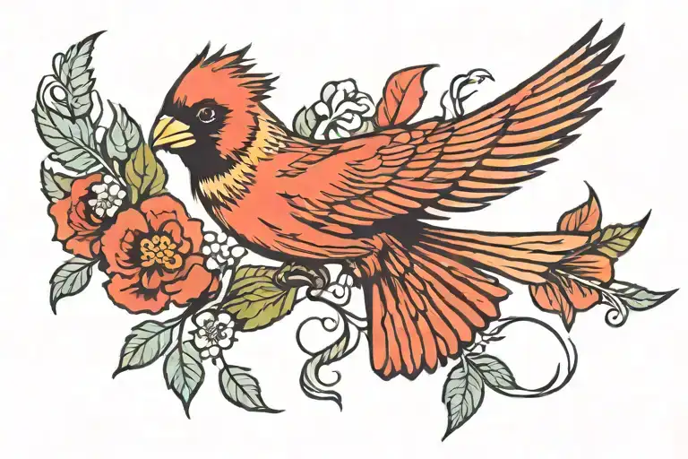 cardinal flying tattoo design idea