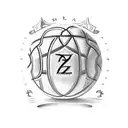 A basketball with a crown and the initials NZP and JEP engraved on it tattoo design idea